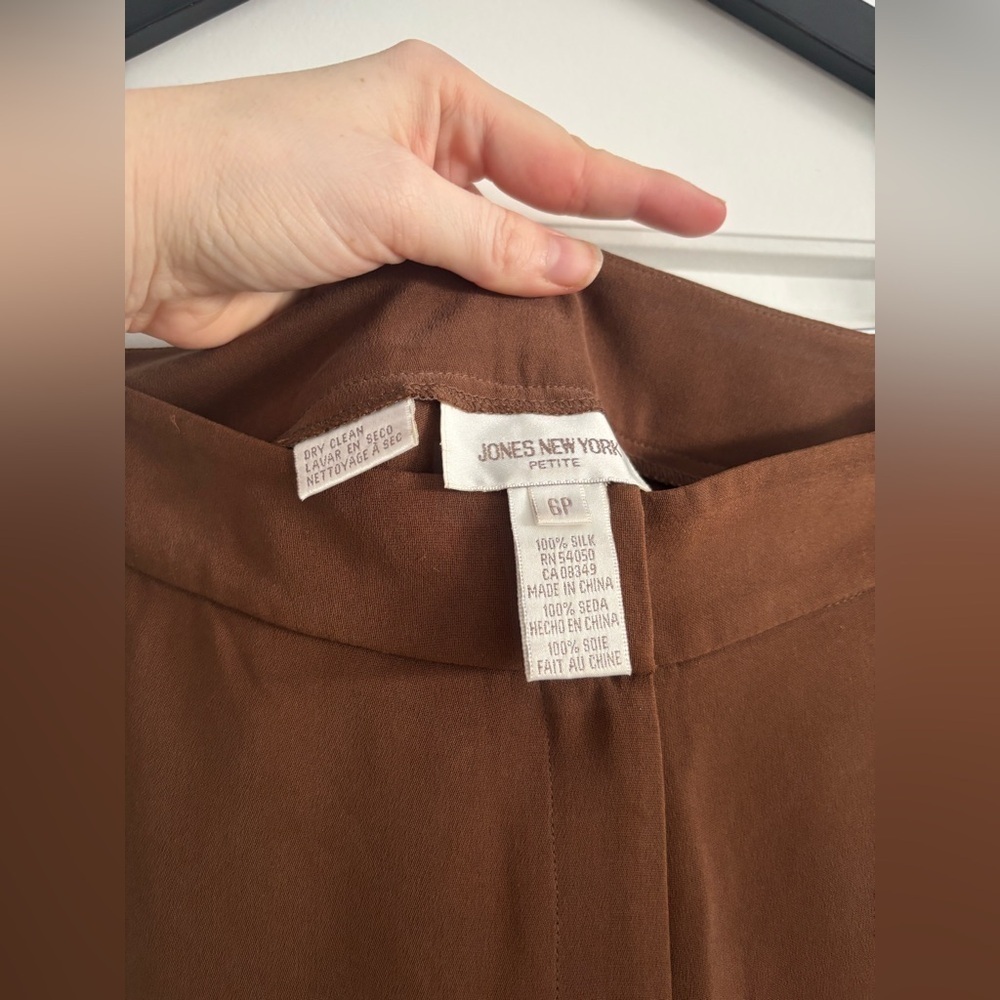 Vintage Jones New York 100% Silk Trousers Chocolate Brown Straight Leg Size 6‌ - Picture 5 of 6